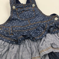 Spotty Layered Lightweight Denim Dungaree Dress - Girls 3-6 Months