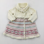 Cream, Pink, Blue & Brown Knitted Dress - Girls 3-6 Months