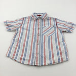 Red, Blue & White Striped Cotton Shirt - Boys 6-7 Years
