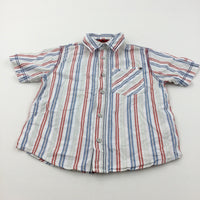 Red, Blue & White Striped Cotton Shirt - Boys 6-7 Years