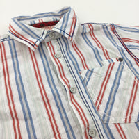 Red, Blue & White Striped Cotton Shirt - Boys 6-7 Years