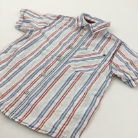 Red, Blue & White Striped Cotton Shirt - Boys 6-7 Years