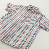 Red, Blue & White Striped Cotton Shirt - Boys 6-7 Years