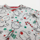 Owls, Snowmen & Christmas Puddings Grey Long Sleeve Top - Boys/Girls 6-9 Months