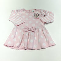 'Minnie' Minnie Mouse Embroidered Pink & White Stripes & Spots Knitted Dress - Girls 0-3m