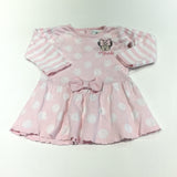 'Minnie' Minnie Mouse Embroidered Pink & White Stripes & Spots Knitted Dress - Girls 0-3m