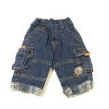 Badges Appliqued Dark Blue Denim Cargo Jeans - Boys Newborn