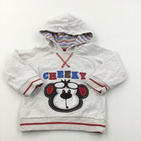 'Cheeky' Monkey Appliqued Oatmeal & Red Hoodie Sweatshirt - Boys 6-9 Months