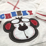 'Cheeky' Monkey Appliqued Oatmeal & Red Hoodie Sweatshirt - Boys 6-9 Months