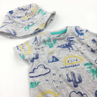 Dinosaurs Blue, Grey & Green Romper & Sun Hat Set - Boys 3-6 Months