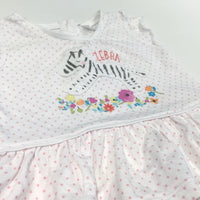 'Zebra' Pink Spots White Short Sleeve Tunic Top - Girls 0-3m