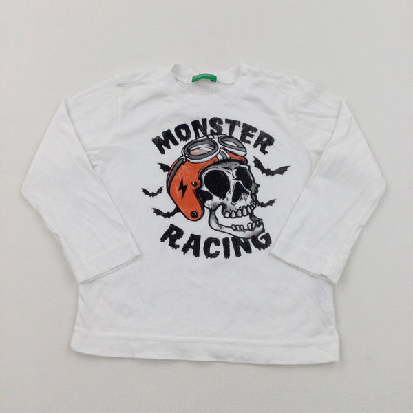 'Monster Racing' White Long Sleeved Top - Boys 24 Months