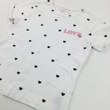 'Love' Hearts White T-Shirt - Girls 9-10 Years