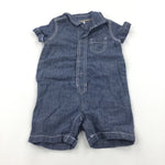 Blue Denim Effect Cotton Romper - Boys 3-6 Months