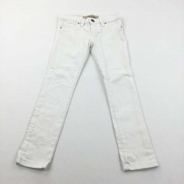 Silver Studs White Denim Jeans - Girls 5-6 Years