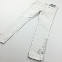 Silver Studs White Denim Jeans - Girls 5-6 Years