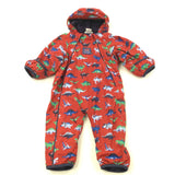 Dinosaurs Colourful Red Fleece Lined Pramsuit - Boys 6-9 Months