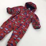 Dinosaurs Colourful Red Fleece Lined Pramsuit - Boys 6-9 Months