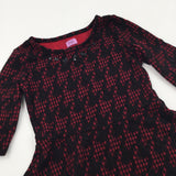 Beaded Neckline Red & Black Polyester Dress - Girls 5-6 Years