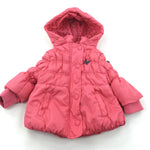 Butterfly Embroidered Pink Coat with Hood - Girls 3-6 Months