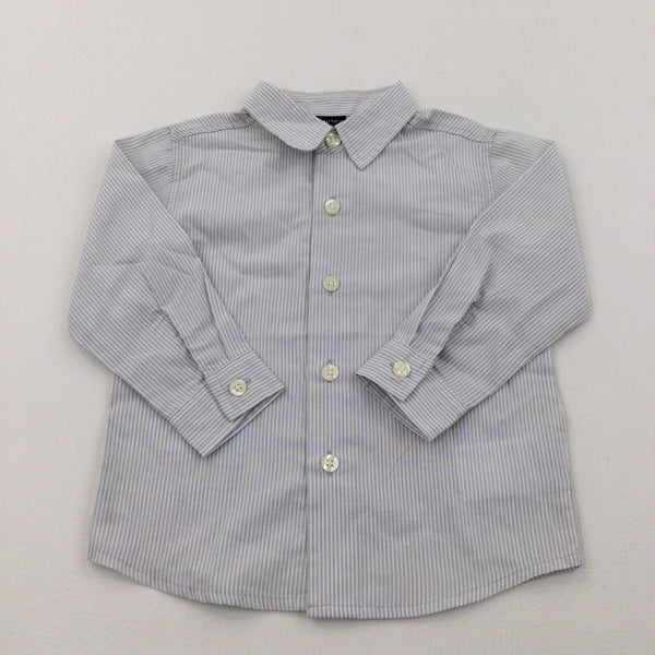 Grey & White Striped Cotton Long Sleeved Shirt - Boys 24 Months