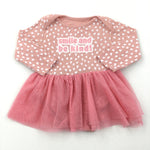 'Smile & Be Kind' Hearts Peach & Pink Short Sleeve Bodysuit with Attached Net Skirt - Girls 6-9 Months