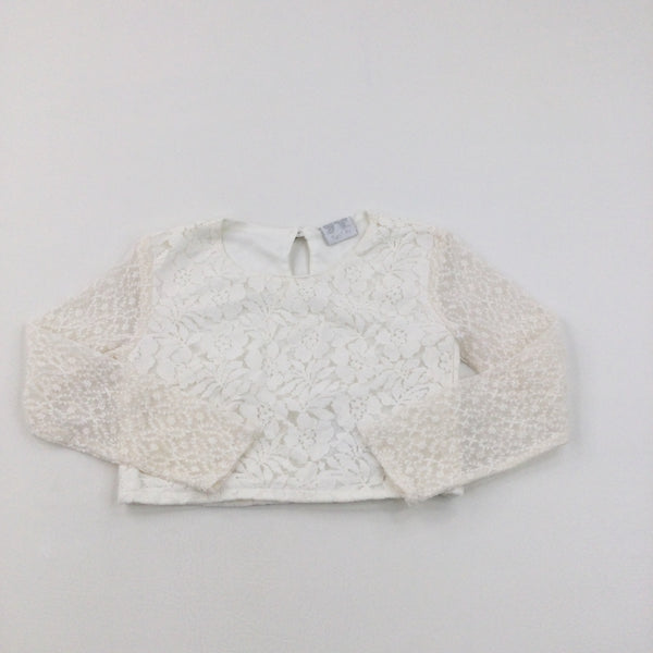 Lace Cropped Cream Top - Girls 9-10 Years