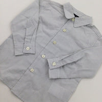 Grey & White Striped Cotton Long Sleeved Shirt - Boys 24 Months