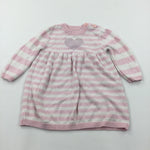 Glittery Heart Pink & White Striped Lightweight Knitted Dress - Girls 3-6 Months