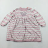 Glittery Heart Pink & White Striped Lightweight Knitted Dress - Girls 3-6 Months