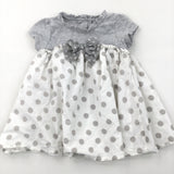 Spotty Grey & White Cotton & Jersey Dress - Girls 6-9 Months