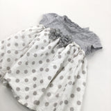 Spotty Grey & White Cotton & Jersey Dress - Girls 6-9 Months