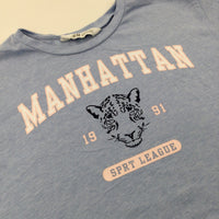 'Manhattan' Blue & Pink Cropped T-Shirt - Girls 8-10 Years