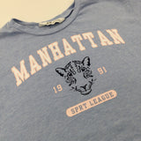 'Manhattan' Blue & Pink Cropped T-Shirt - Girls 8-10 Years