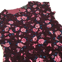 Flowers Burgundy Lace Overlay Dress - Girls 6-7 Years
