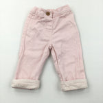 Pink Cotton Twill Trousers with Adjustable Waistband - Girls 6-9 Months