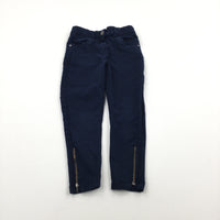 Navy Cotton Twill Trousers with Zip Hems - Girls 6-7 Years