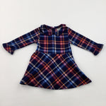 Tartan Effect Navy Woven Dress - Girls 12-18 Months