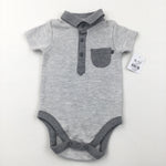 **NEW** Grey Polo Shirt Style Short Sleeve Bodysuit - Boys 9-12 Months