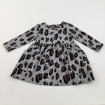 Animal Print Grey Thick Jersey Dress Weith Pockets - Girls 12-18 Months