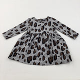 Animal Print Grey Thick Jersey Dress Weith Pockets - Girls 12-18 Months