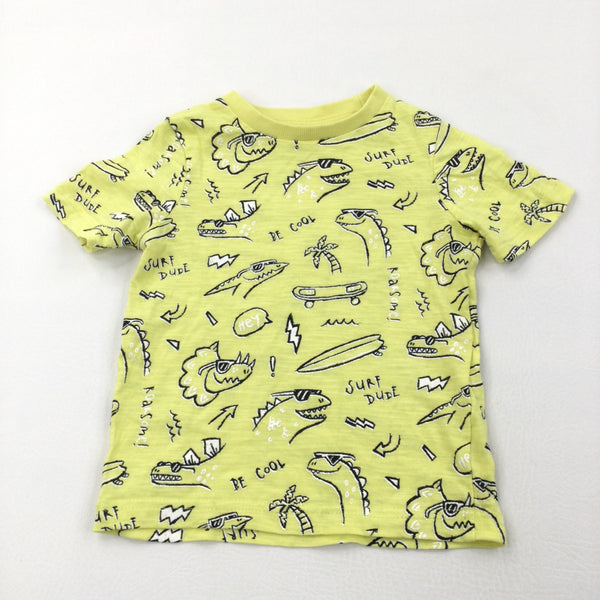 'Surf Dude' Skateboarding Dinosaurs Yellow T-Shirt - Boys 9-12 Months