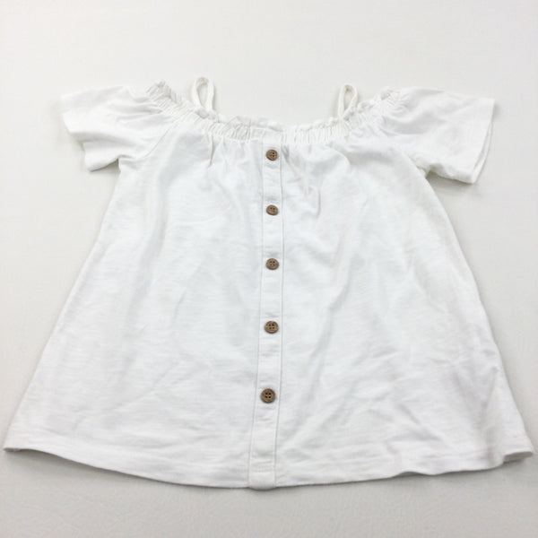 White Jersey Open Neck T-Shirt/Blouse - Girls 8 Years