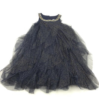 Sparkly Gold, Silver & Navy Party Dress - Girls 6-7 Years