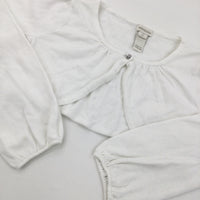 Gem Button White Cardigan - Girls 7-8 Years