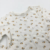 Flowers White & Yellow Lightweight Sweatshirt with Lacey Hem - Girls 8-9 Years