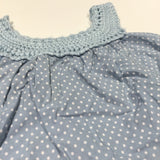 Blue & White Spotty Cotton Dress with Crocheted Detail - Girls 3-6 Months