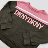 'DKNY' Pink & Khaki Green Lightweight Sweatshirt - Girls 24 Months