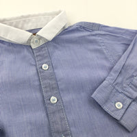 Blue Pinstripe Cotton Shirt with White Collar - Boys 9-12 Months