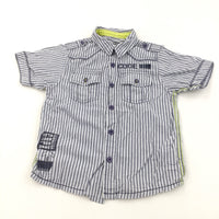 'Digitize Code' Blue & White Striped Cotton Shirt - Boys 4-5 Years